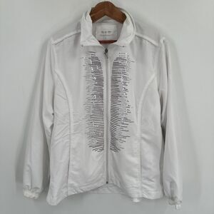 Three Hearts Large Jacket Women's White Silver Sequin Zip Pockets Lightweight